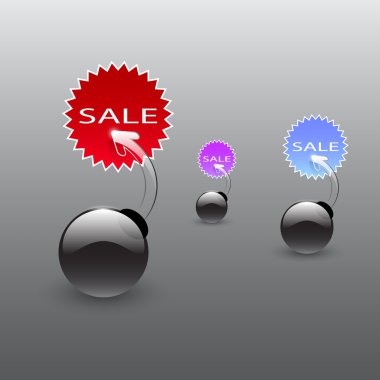 parlak Satılık bomba Icon set, vektör