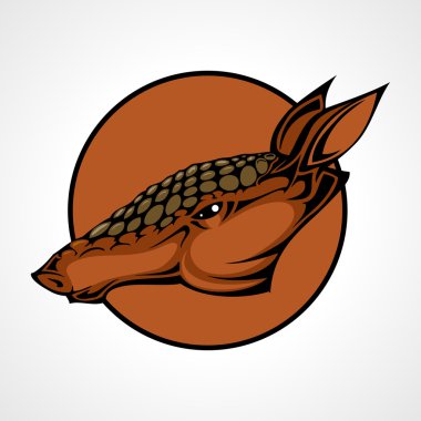 Vector illustration of an armadillo head snapping set inside circle. clipart