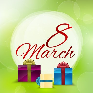 8 March greating card with gift boxes, vector clipart