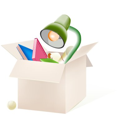 Cardboard box with things, vector clipart