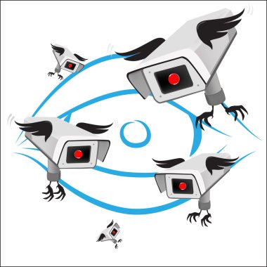 Vector surveillance cameras with wings clipart