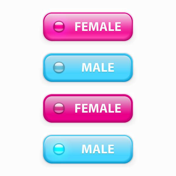 Male and female glossy buttons, vector