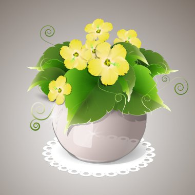 Spring yellow flowers in pot clipart