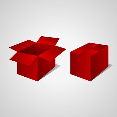 Open and closed red boxes. Vector clipart