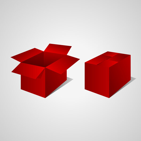 Open and closed red boxes. Vector