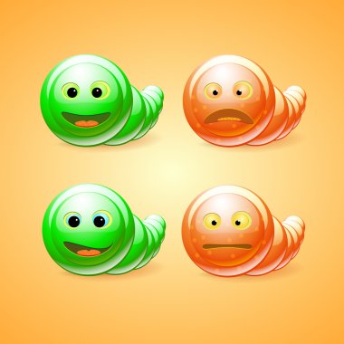 Green and orange funny worms clipart