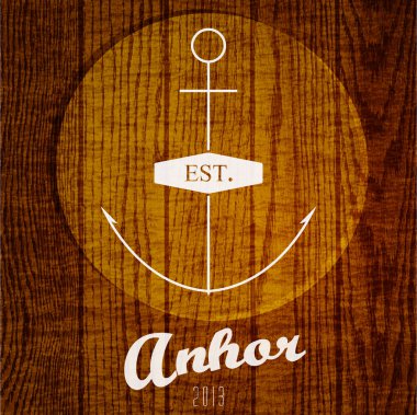 Vector logo with anchor on wooden background clipart