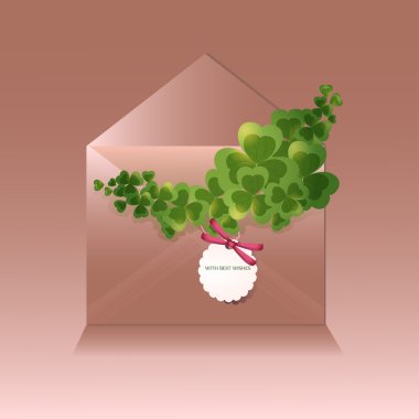 Vector greeting envelope with clovers clipart