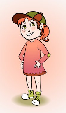 Vector cute girl with red hair clipart