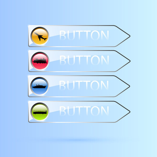 Vector set of glass transport buttons.