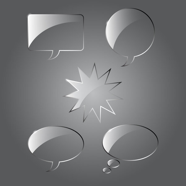 Set of realistic glass speech bubbles. Vector illustration.