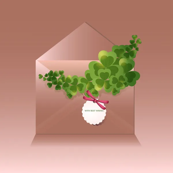 Vector Greeting Envelope Clovers — Stock Vector