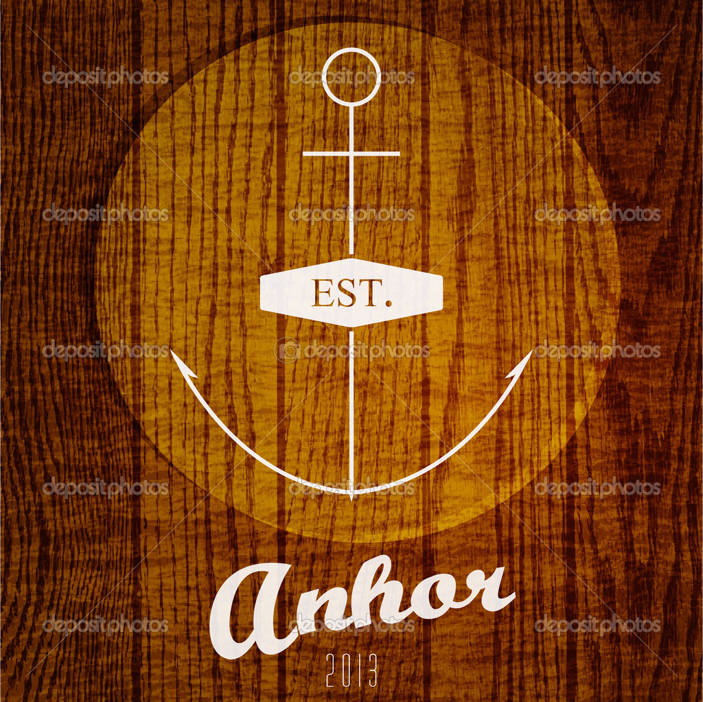 Vector logo with anchor on wooden background