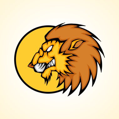 Vector illustration of a lion head snapping set inside circle. clipart
