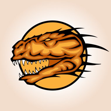 Vector illustration of a dinosaur head snapping set inside circle. clipart