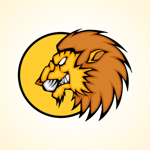 Vector illustration of a lion head snapping set inside circle.
