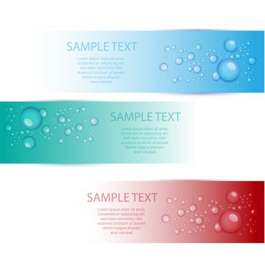 Set of colorful banners with water drops. Vector illustration. clipart