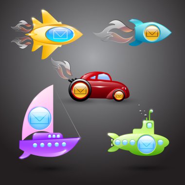 Vector set of mail buttons in the form of transports. clipart