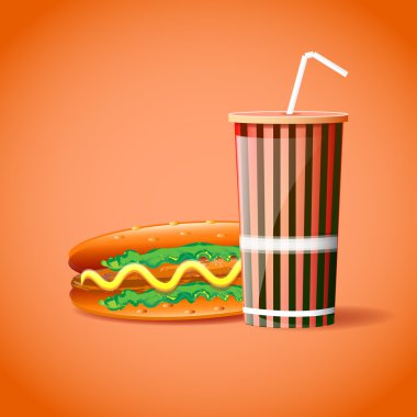 Plastic container with straw and hotdog clipart