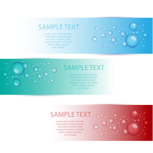 Set of colorful banners with water drops. Vector illustration.