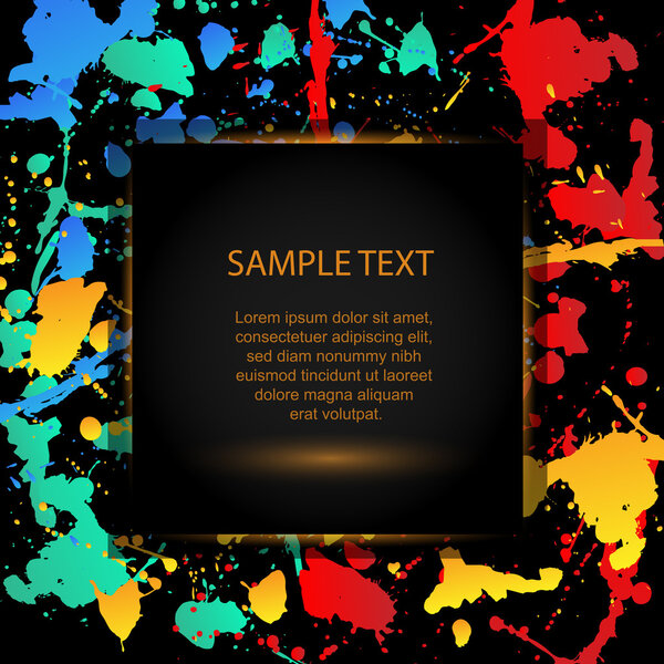 Colourful bright ink splat design with a black background, Vector