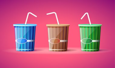 Three plastic containers with straws clipart