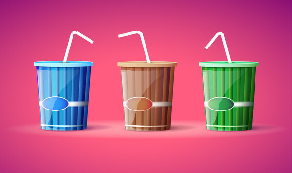 Three plastic containers with straws