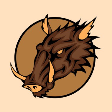 Vector illustration of a wild boar head snapping set inside circle. clipart