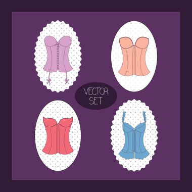 Vintage purple background with lady's corset set clipart