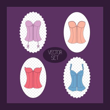 Vintage purple background with lady's corset set clipart