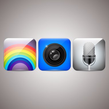 Icons set of microphone, camera, rainbow clipart