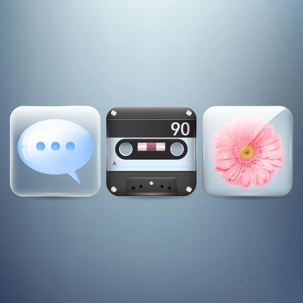 Icons Set Flower Speech Bubble Cassette — Stock Vector