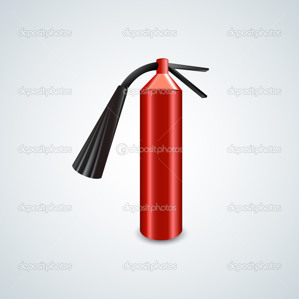 Red metal glossiness fire extinguisher. Vector illustration.