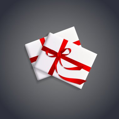 Vector illustration of gift boxes with red ribbon. clipart