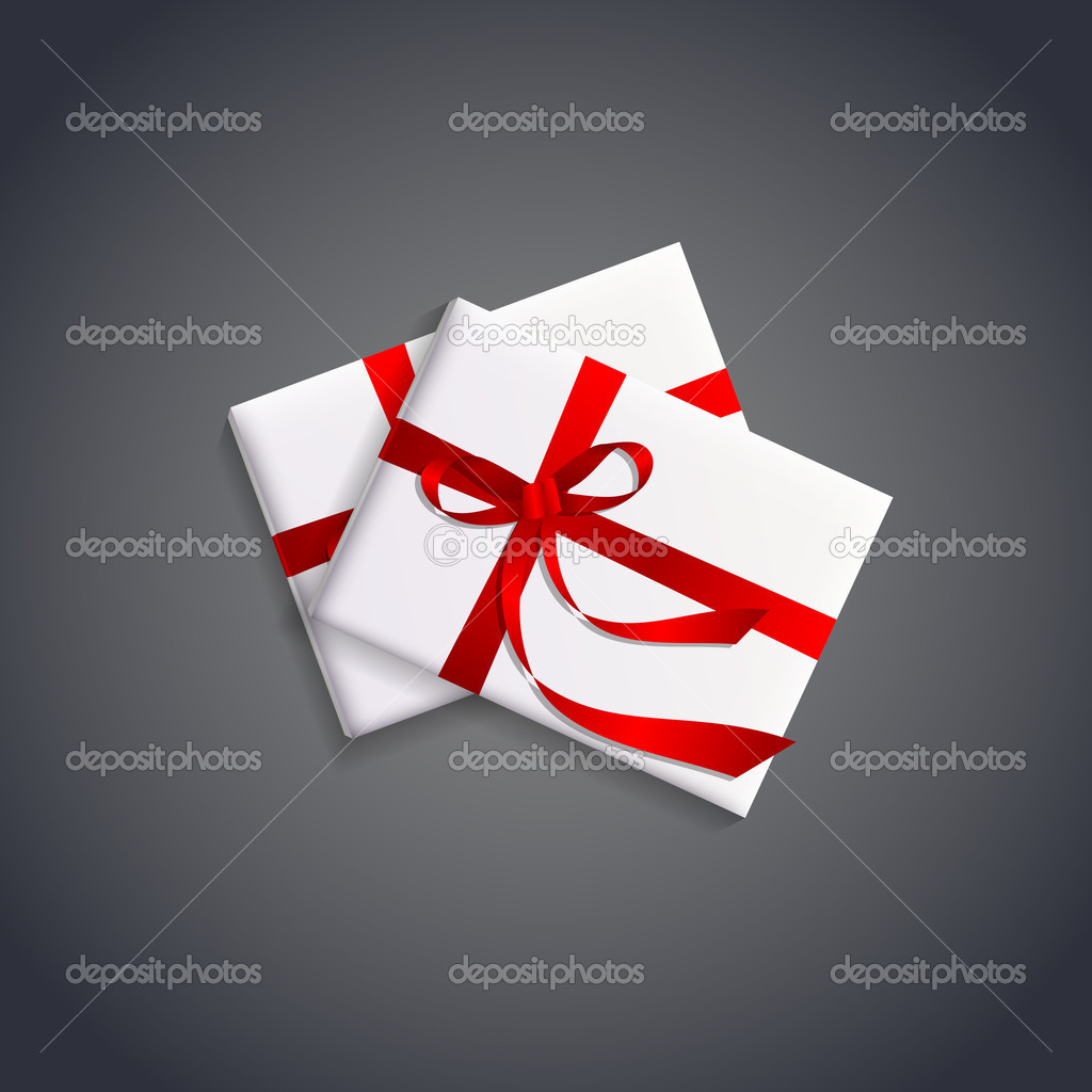 Vector illustration of gift boxes with red ribbon.