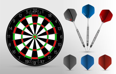 Dartboard with three darts on the white background. Vector clipart