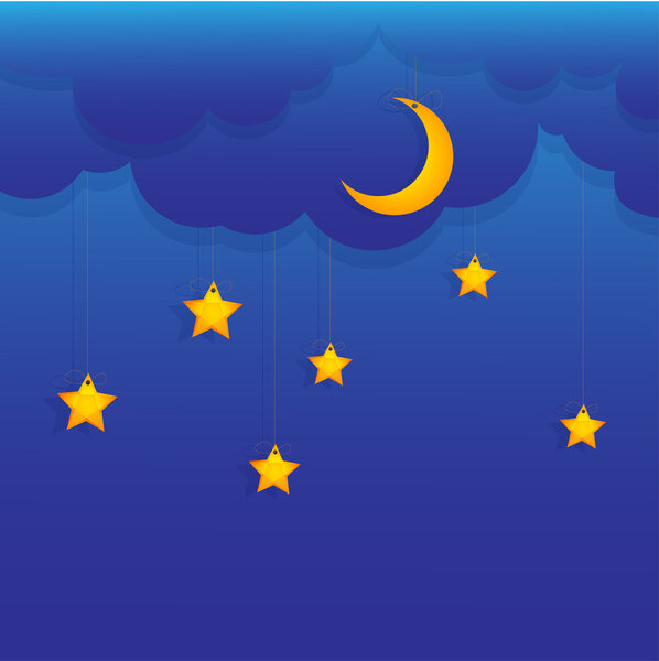 Vector background with stars and moon.