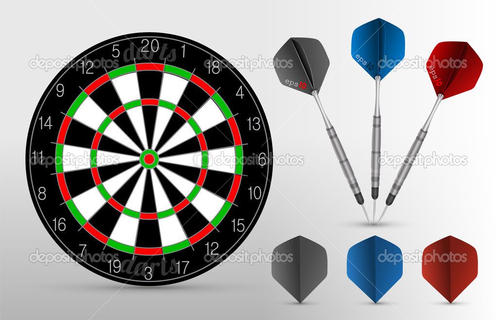 Dartboard with three darts on the white background. Vector