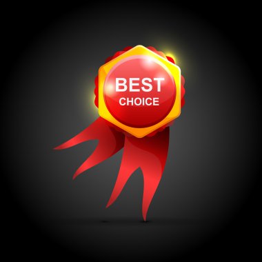 Vector best choice red label with ribbons. clipart