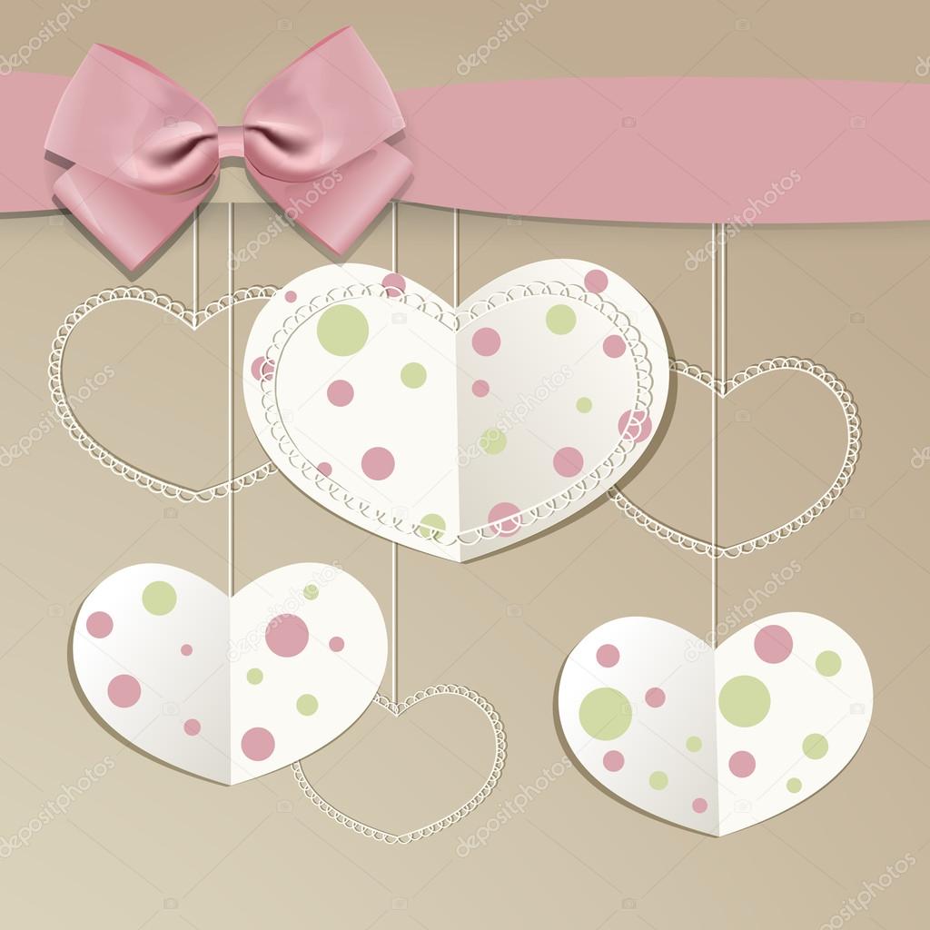 Vector background with hearts and bow.