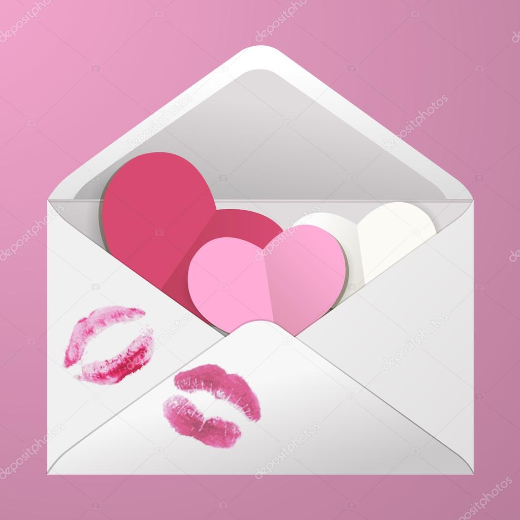 Open Envelope Hearts Lipstick Kisses Stock Vector Image by
