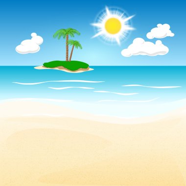 Lonely green island with palm trees clipart