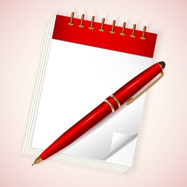 Red notebook with pen. clipart