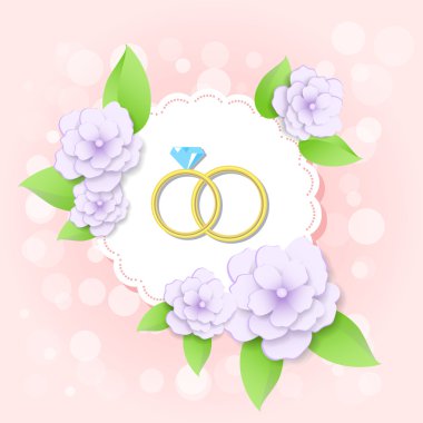 Vector golden wedding rings with flowers clipart