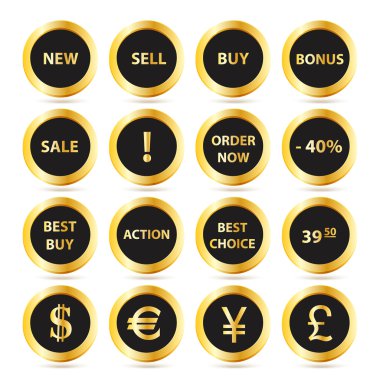 Golden sale buttons set clipart