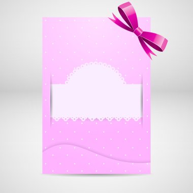 Pink greeting card with bow. clipart