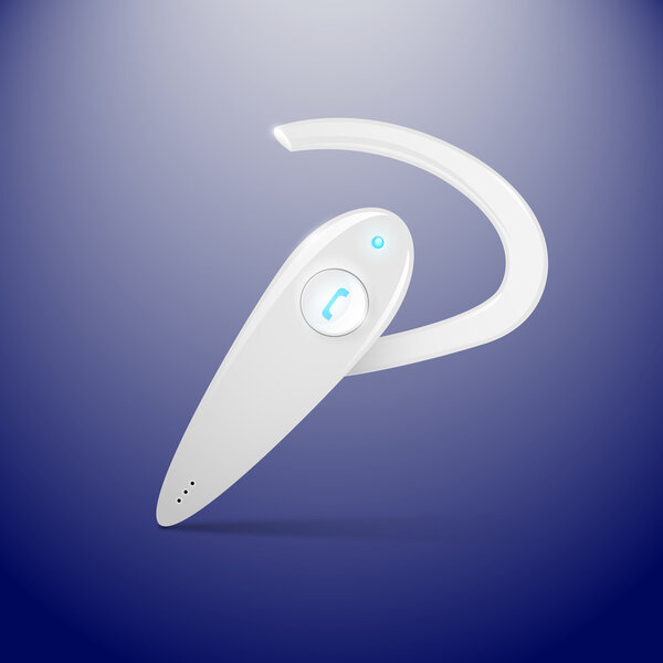 Vector white wireless headset, mobile communication