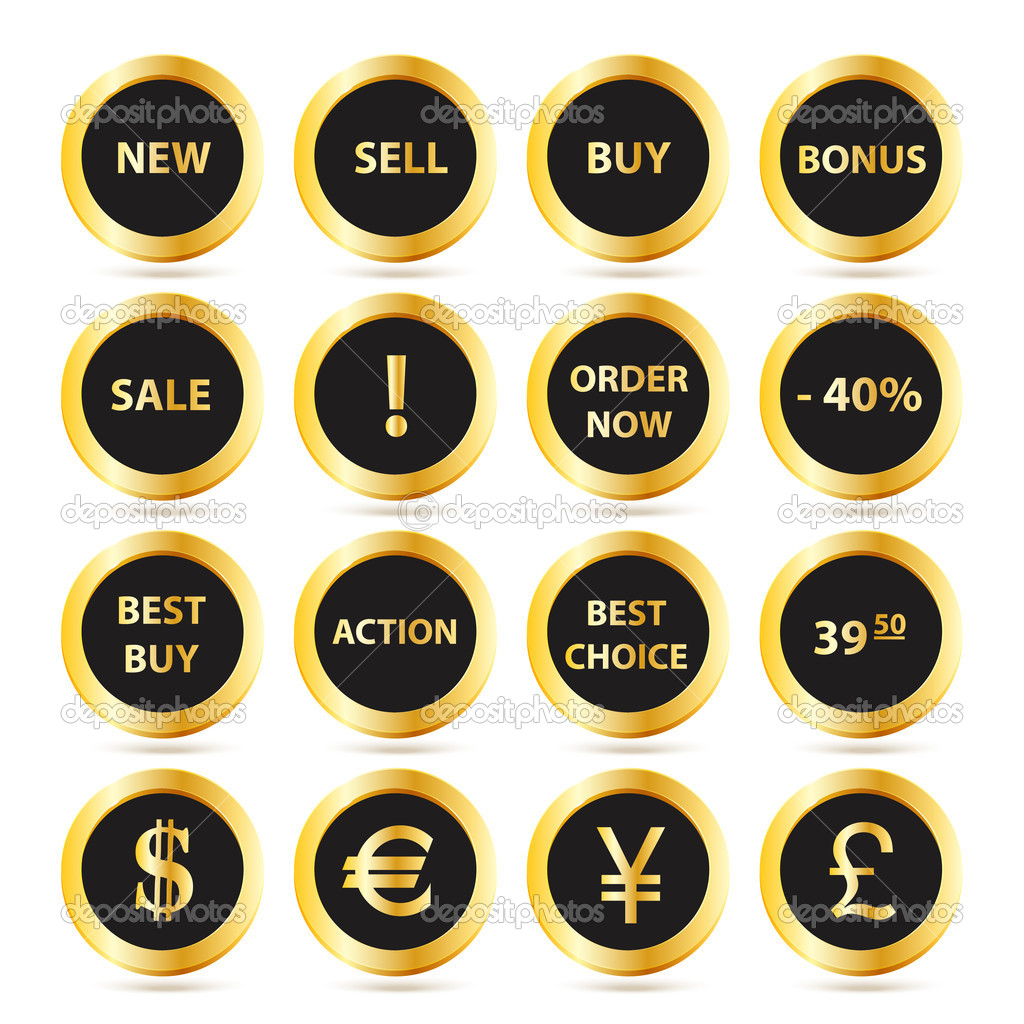 Golden sale buttons set