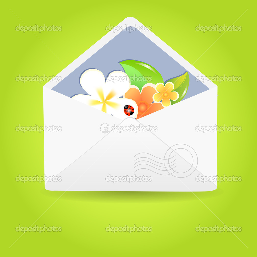Envelope with flowers. Vector illustration.
