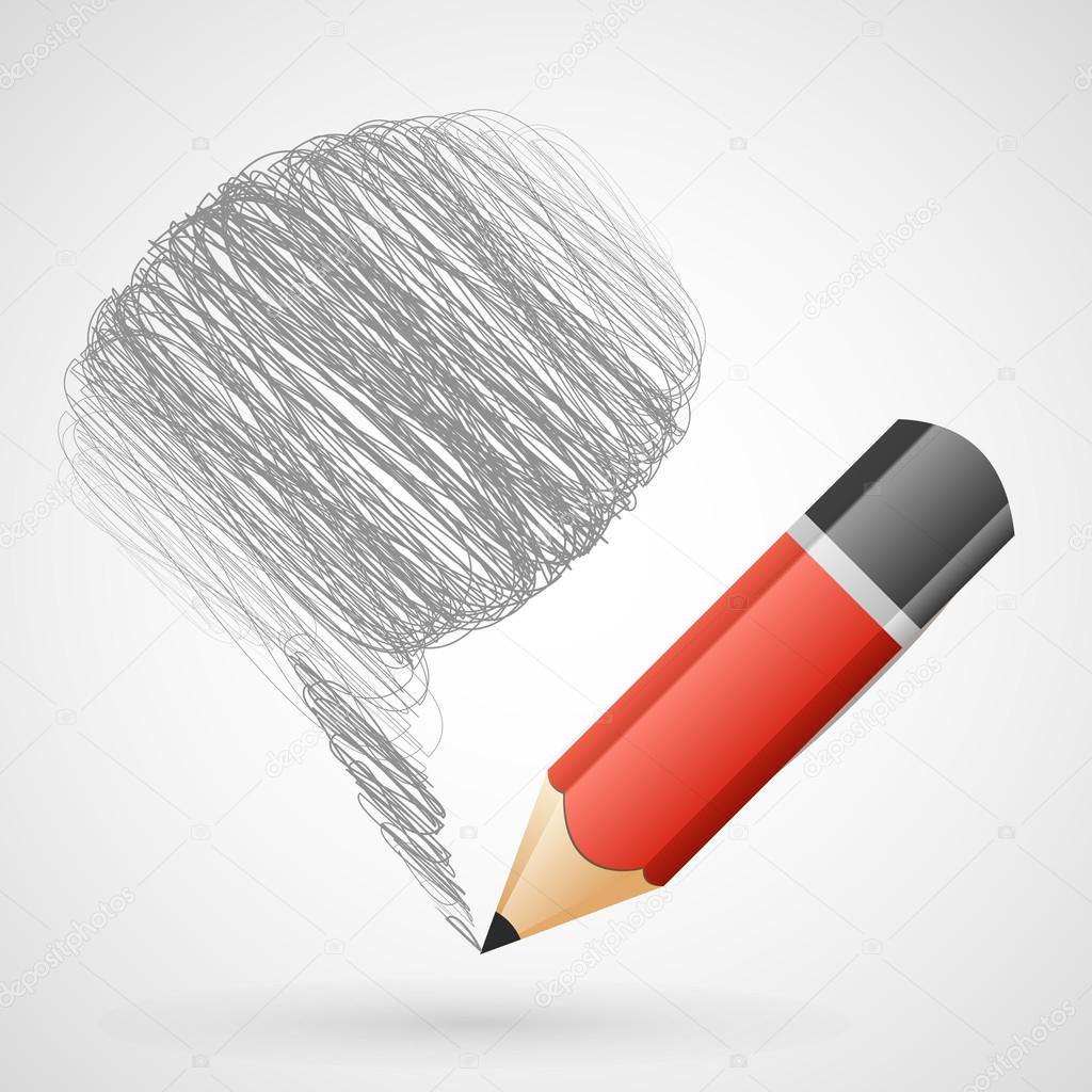 Speech bubble with pencil.